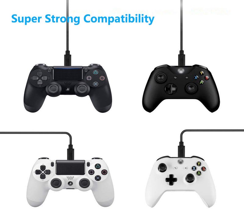 Akingdleo Replacement Xbox Charging Cable, Play Charge Cord Compatible for Xbox One S/X/X Elite//DualShock 4 Controllers, Black 5FT - Image 1